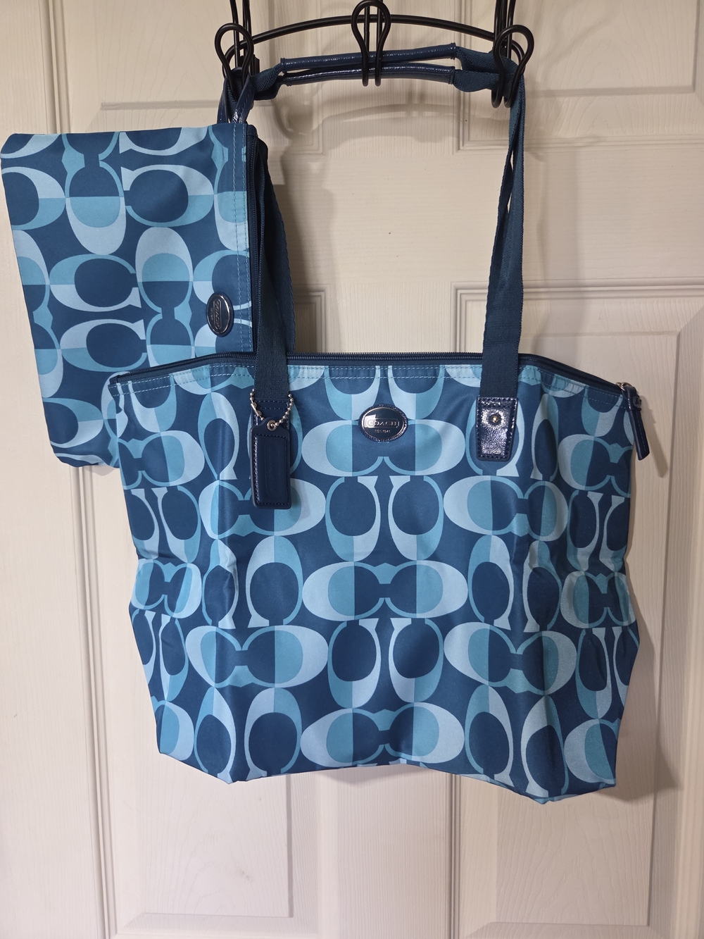 Coach Blue Signature Coated Canvas Tote with Pouch